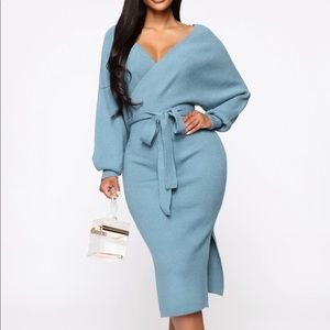 Fashion Nova Sweater Midi Dress in Dusty Blue